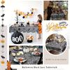 Halloween Spiderweb Tablecloth Black Lace Cobweb Decor with Spiders for Fireplace Mantle Kitchen Party Table Decorations