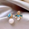 Elegant Zircon Flower and Pearl Stud Earrings - High-End Niche Design