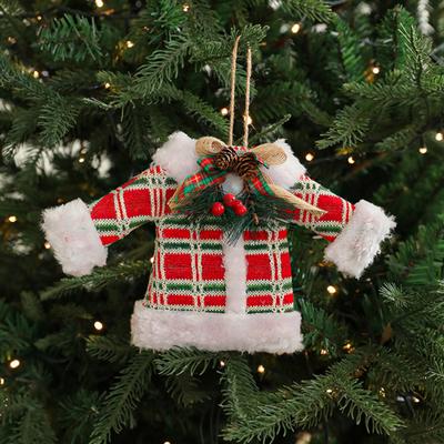Weihnachtsbaumschmuck Büffelkaro Strumpf Pullover Mütze Hängende Dekoration für Feiertagsbaum Heimdekor