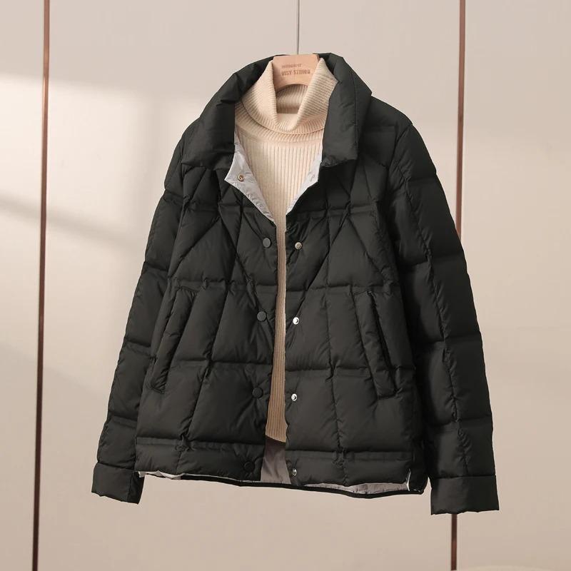 Autumn Winter Lightweight Puffer Jacket Women Long Sleeve Single Breasted Down Coat Short Parkas