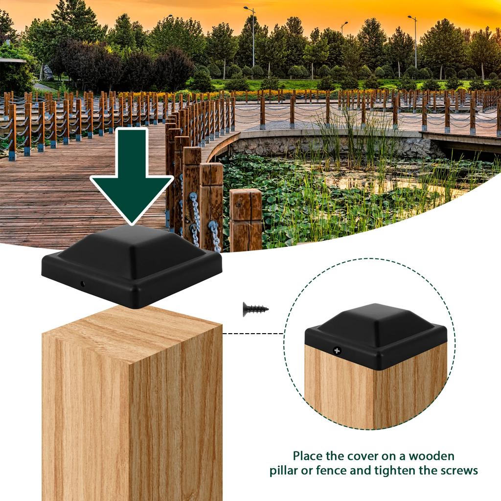 16Pcs Fence Post Caps Cover 3-5/8 Inches Black Deck Column Caps Waterproof Outdoor Post Caps Protection Garden Supplies