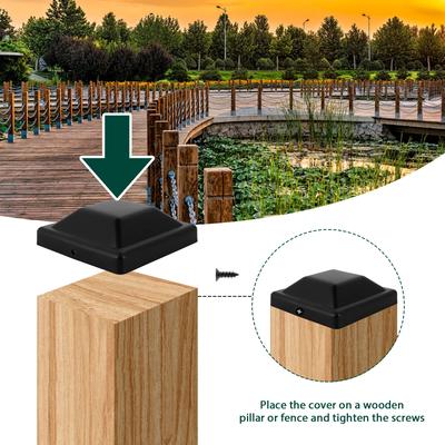 16Pcs Fence Post Caps Cover 3-5/8 Inches Black Deck Column Caps Waterproof Outdoor Post Caps Protection Garden Supplies