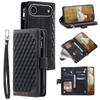 For iPhone 17 Air Wallet Case Rhombus Stitching Line PU Leather Phone Cover with Wrist Strap