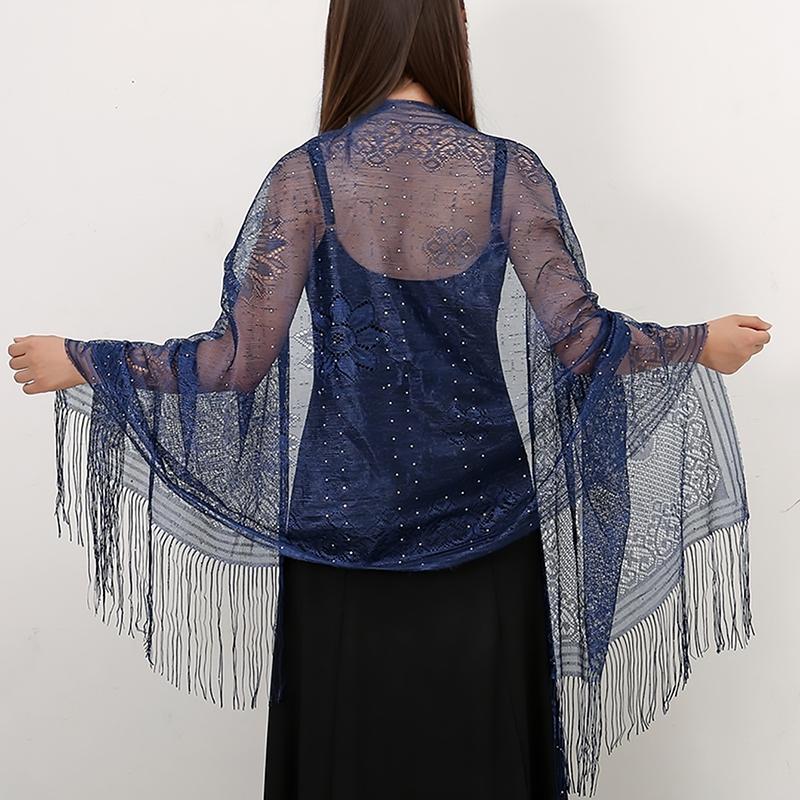 Women Summer Sequin Tassels Shawls Scarf Ladies Long Wraps Thin Hollow Travel Sunscreen Cape Femme Elegant Tippet Stoles