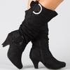 Frosted Fleece Spring And Autumn Women'S Boots Belt Buckle High Knight Boots Thick Heel Shoes