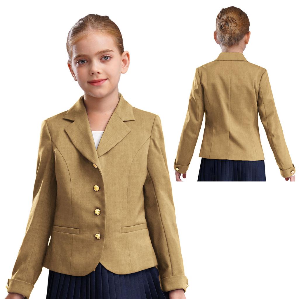 Girls School Uniform Blazer Lapel Long Sleeve Button Down Suit Jacket Front Pockets Formal Wear Academic Clothing