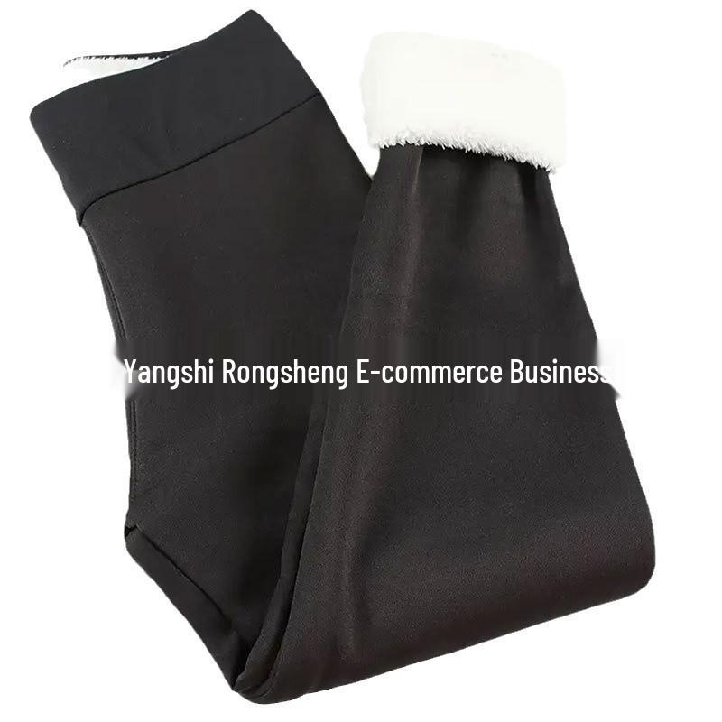 Women's High-Waisted Fleece-Lined Lambswool Leggings - Embroidered, Thick, Warm Yoga Pants for Autumn/Winter