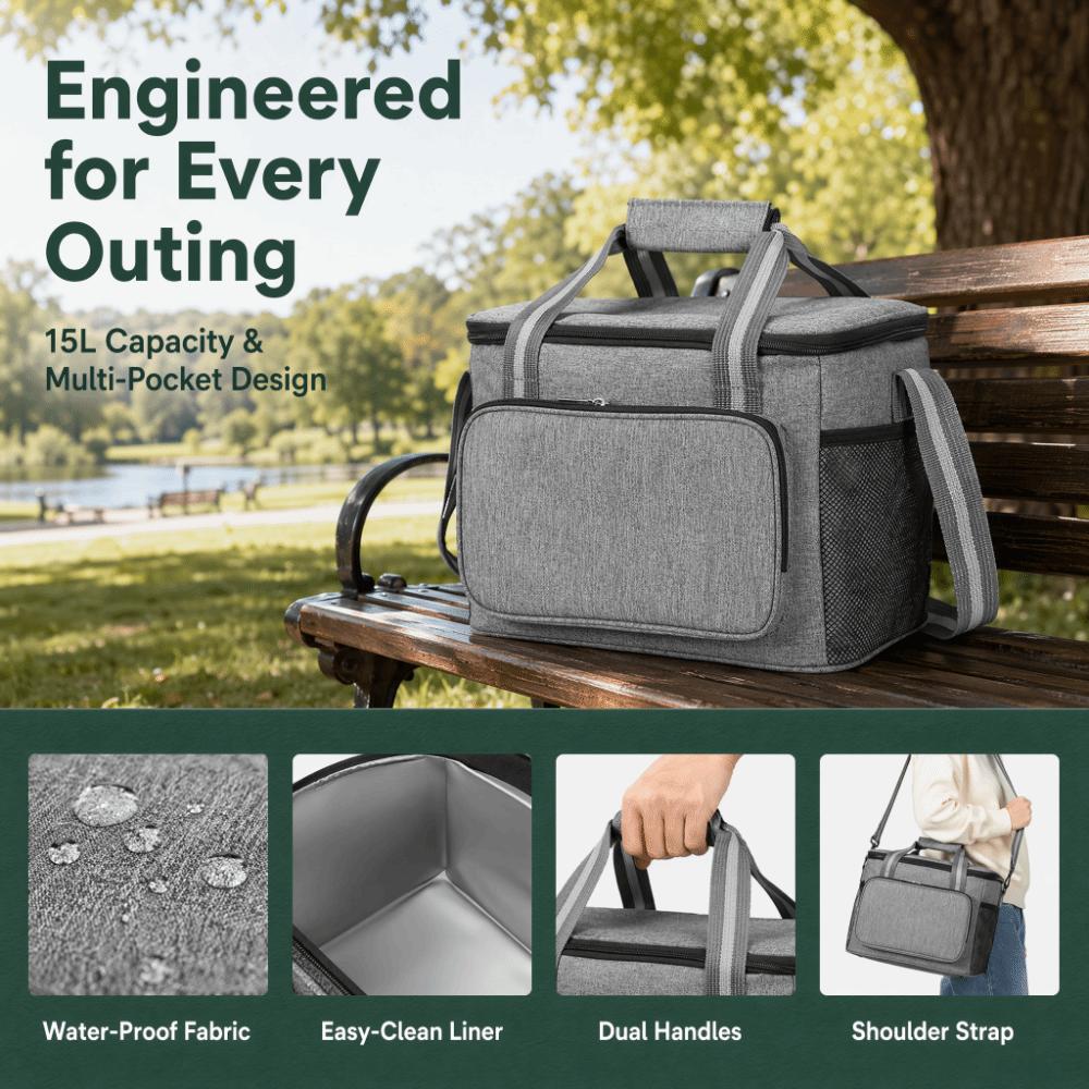 15L Portable Travel Cooler Leakproof Lunch Bag Box Durable Insulated Cooler Bag  Picnic