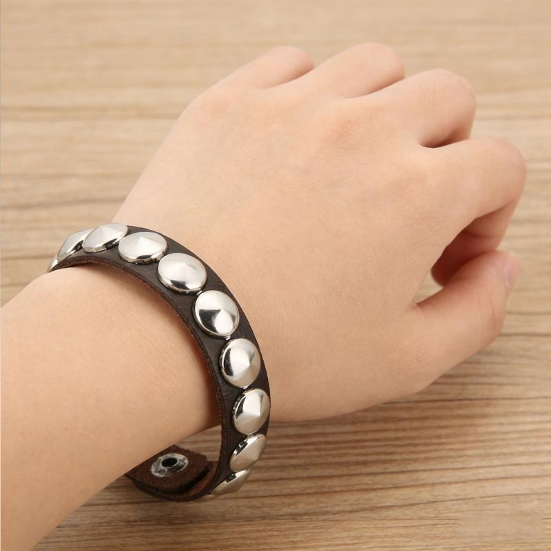 Modern Unisex Spiked Wrist Bangle Bracelet Featuring PU Leather And Stylish Metallic Detail For Everyday Wear