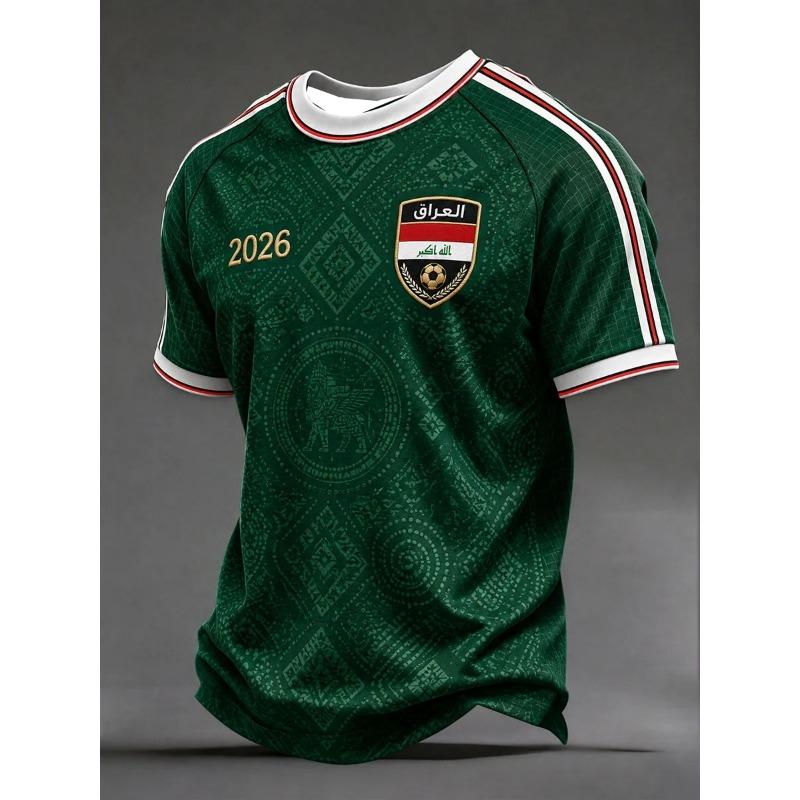 2026 Nuova Maglia da Calcio 3D Stampata per Uomo Iraq T-shirt Adatta per l'Uso Quotidiano e l'Allenamento Felpa ad Asciugatura Rapida