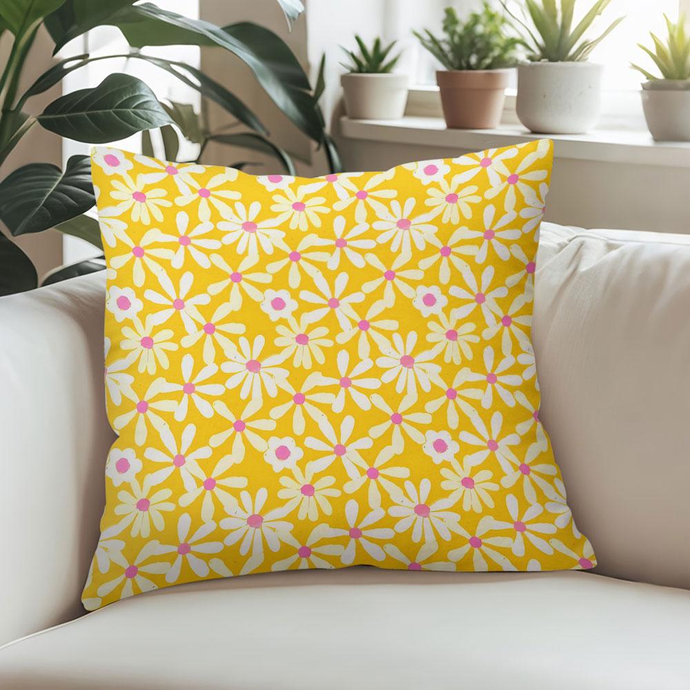 Sunny Daisy Square Jacquard Pillow Cover for Sofa Office Waist Cushion Cover Home Decorative Pillowcase