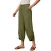 Women's Slanted Pocket Elastic Waist Cropped Pants Casual Cotton And Linen Pants