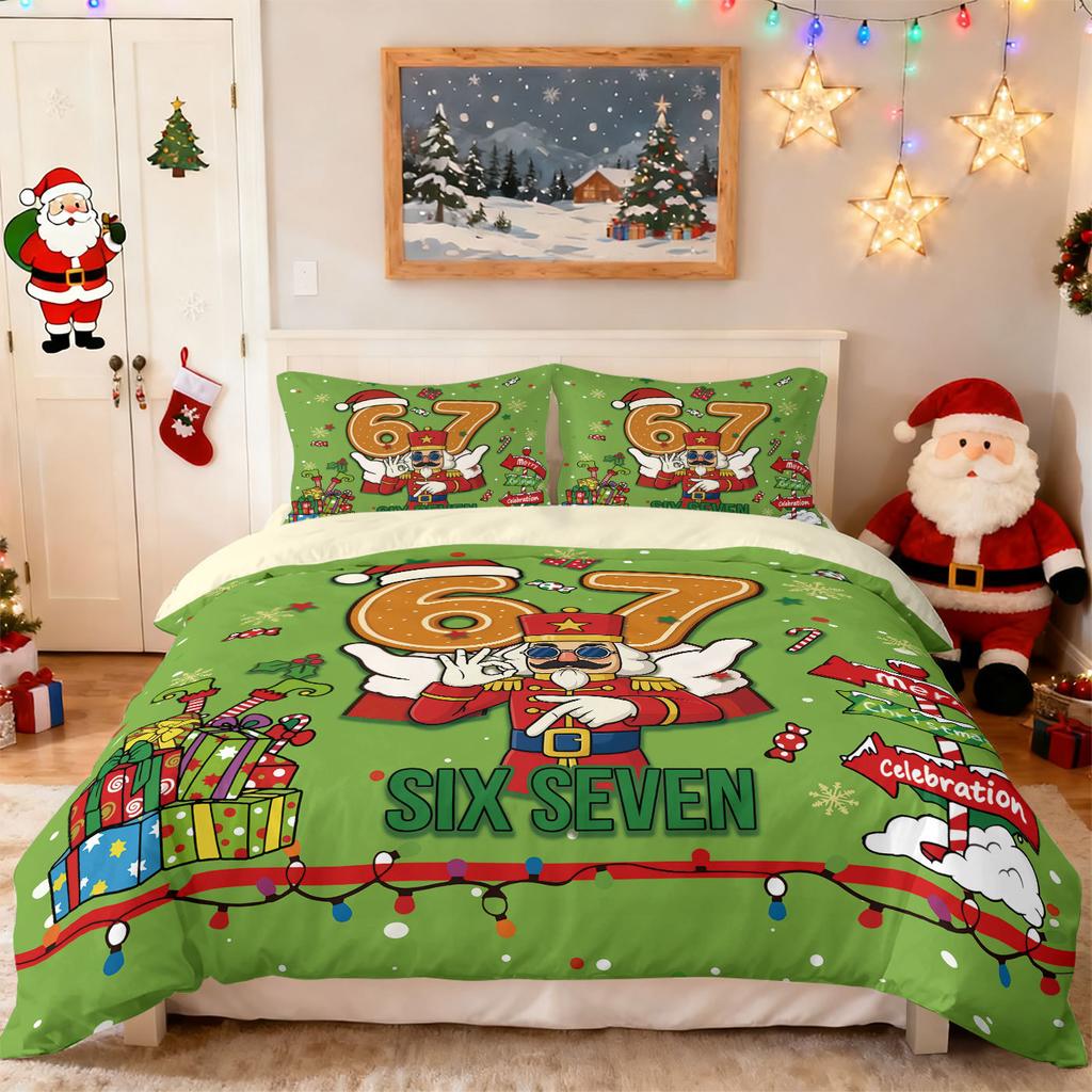 Bed Three-Piece Set Green Hair Monster Hand Pillow Cover Quilt Cover Digital Printing Bedding