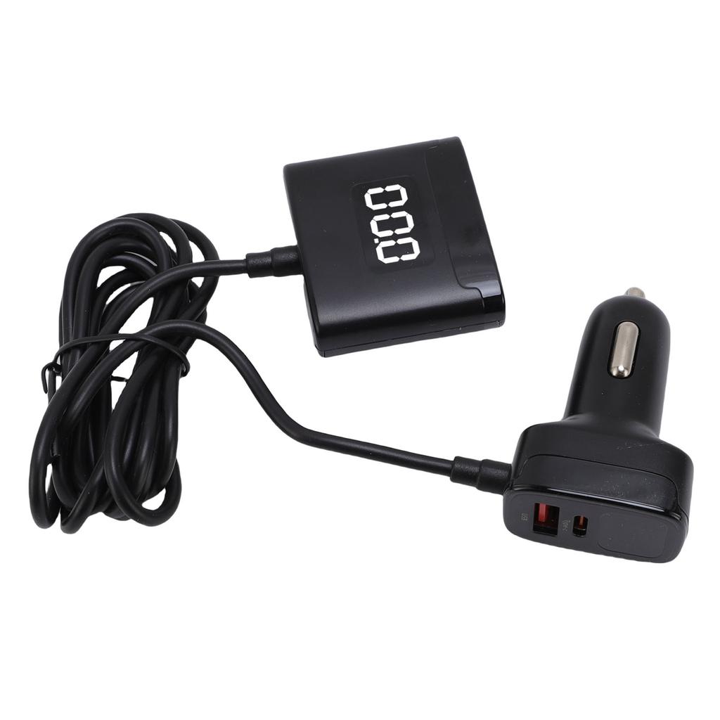 78W USB C Car Charger 5 Port PD30W Fast Charging Car Phone Charger with Dual Digital Voltage Display 4.9 Ft Extention