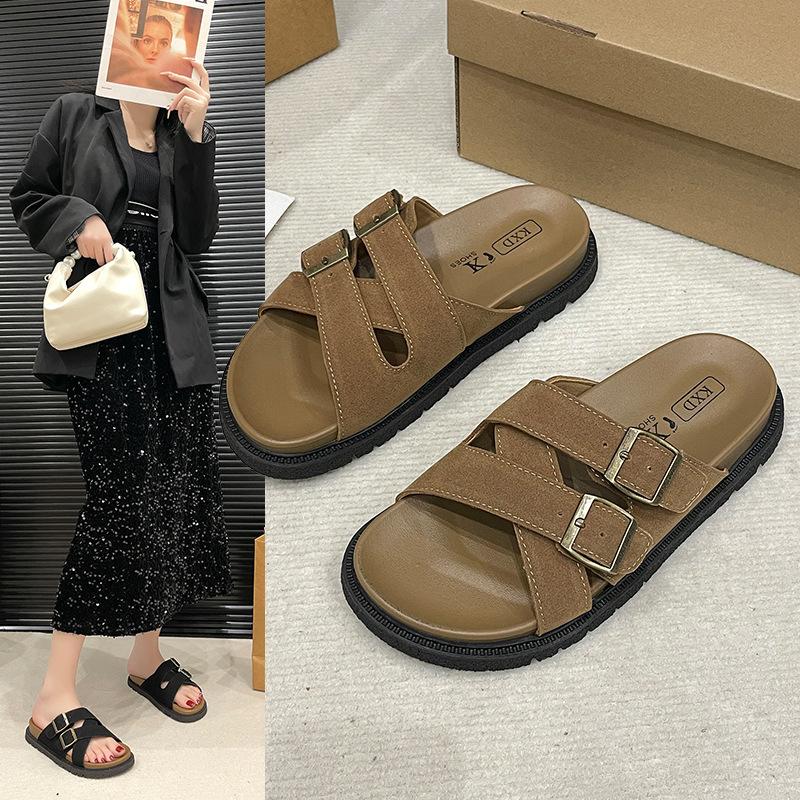 Slippers female summer wear 2025 new fashion fairy style with skirt high-end thick-soled one-word sandals