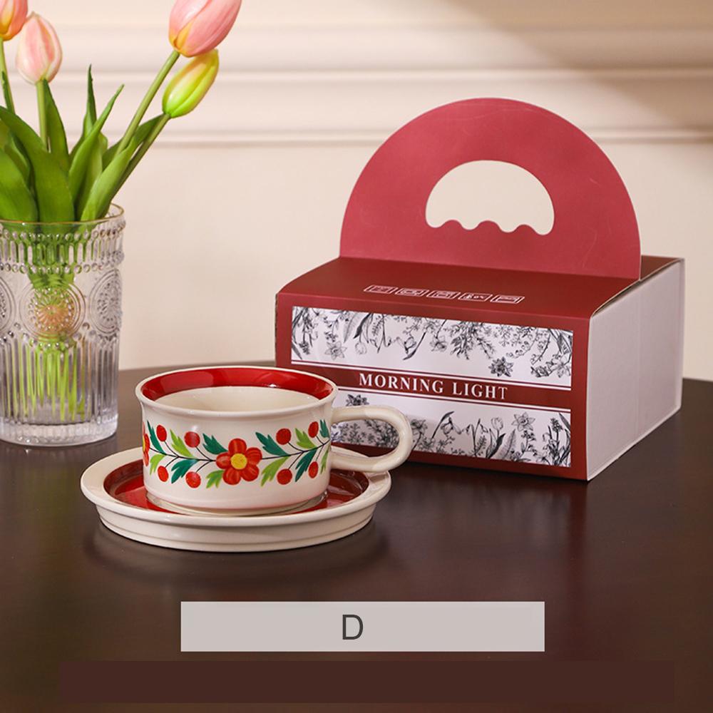Vintage Pattern Ceramic Cup Saucer Set Floral Print Coffee Mug Colorful Drinkware Retro Style Unique Design for Home Tableware