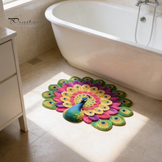 High-density Woven Mat Floor 3D Peacock Print Soft Non-Slip Decorative Rug Colorful Home Living Room Bedroom Doorway Easy Clean Carpet Artistic