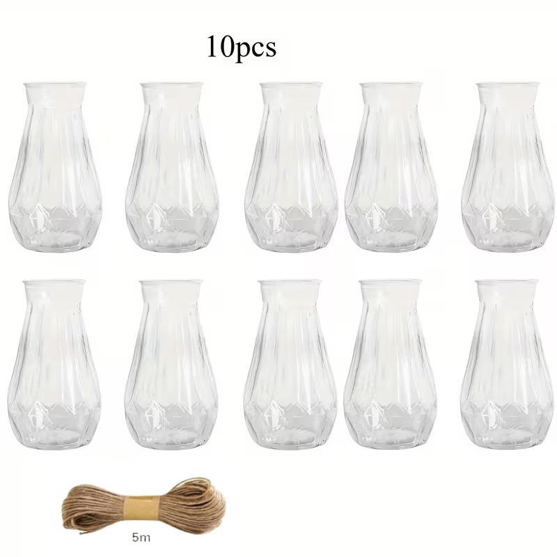 10pcs Diamond Plastic Vases with Rope Modern Drop-Proof Home Desktop Decorative Vases Display for Flower Arrangement Hydroponics