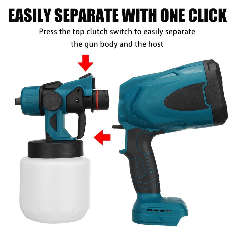 1500W 800ML 25000RPM Cordless Electric Spray Gun with 3Nozzle Flow Control Airbrush High Power Paint Sprayer
