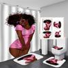 Afroamericano Afro Sexy Chica Negra Mujeres Arte Diseño Arte Graffiti Juego de Cortinas de Ducha para Baño Alfombrillas Alfombras Tapa de Inodoro Poliéster con Ganchos
