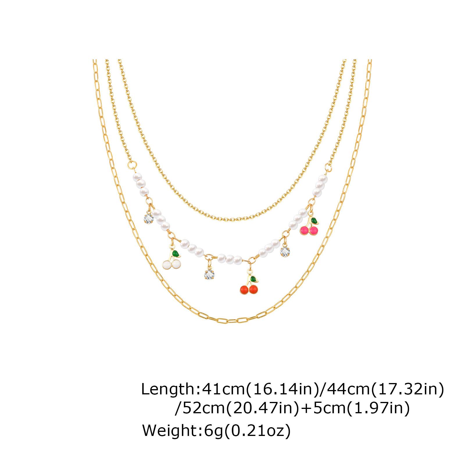 Wind Girl Niche Stainless Steel Imitation Pearl Cherry Three-Piece Necklace, Jewelry Nc-2382 золотой