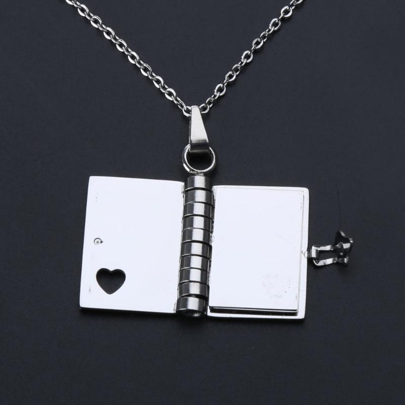 Pusty Otwierany Naszyjnik Książka Stal Nierdzewna Medalion na Zdjęcie Łańcuszek na Szyję dla Mężczyzn Kobiet Prezent dla Pary DIY Akcesoria do Biżuterii