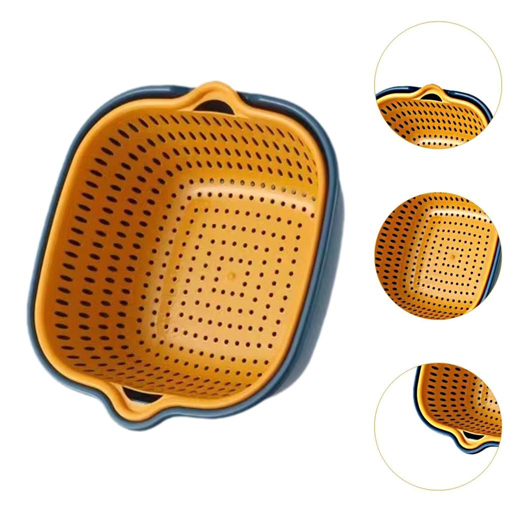 6Pc/Set Double Layer Drainage Basket Multifunctional Fruit Vegetable Cleaning Storage Baskets Plastic Square Kitchen Supplies