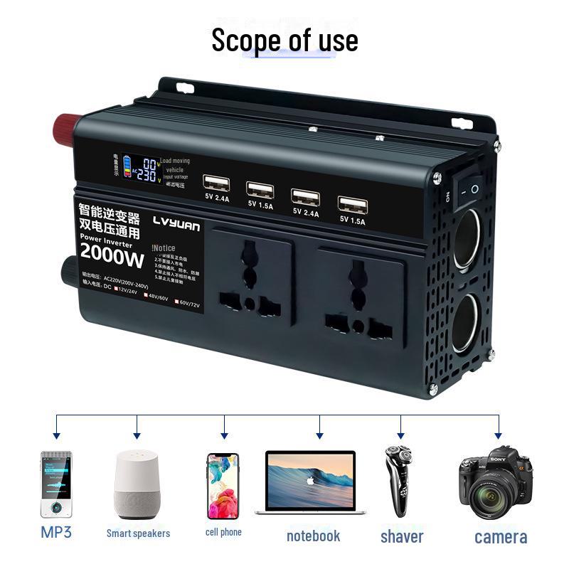 Tuyang Dual-Voltage Auto-Wechselrichter, 500W/2000W, 12-24V Universelle Kompatibilität