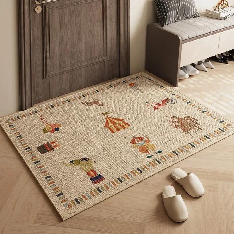 Home Entrance Doormat Modern Log Style Non-slip Porch Floor Mat Japanese Imitation Linen Door Dust Removal Wear-resistant Carpet