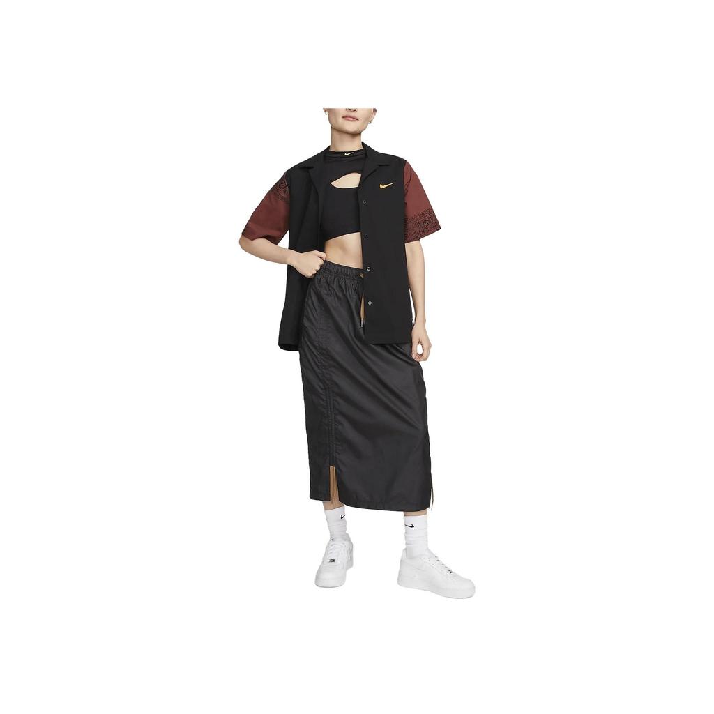 Nike Sportswear Color Block Blazer Style Casual Oversized Short Sleeve Shirt Women Shirts Black FJ7730-010