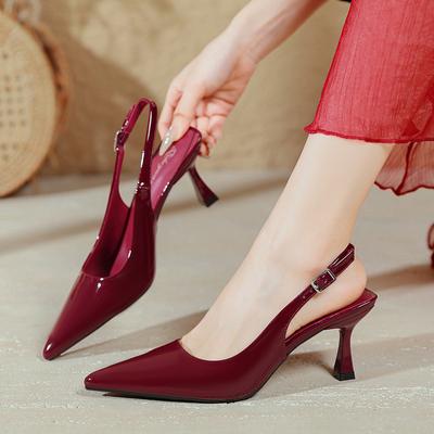 Baotou Sandals Summer Pointed Empty Single Shoes Burgundy Word with Sexy Stiletto High Heels