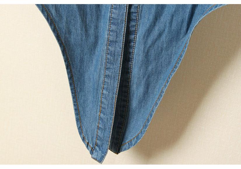 Women's Short Sleeve Lace-Up Denim Shawl Shirt-Jacket