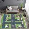 Airport-Themed Carpet Green with Airplane & Runway Design Rug for Living Room, Outdoor, Kitchen, Bathroom, Airplane Decor Mat