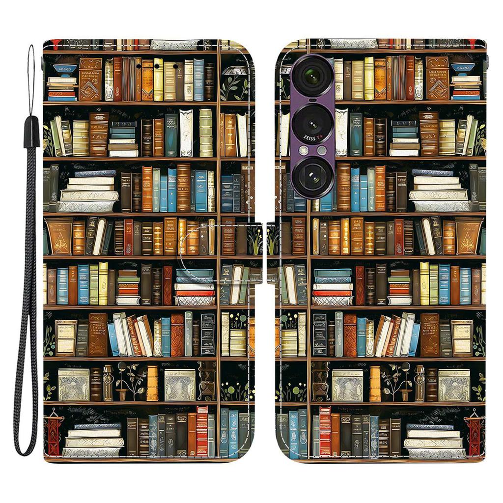 For Sony Xperia 1 VII Leather Case Stand Wallet Pattern Printing Phone Cover with Wrist Strap