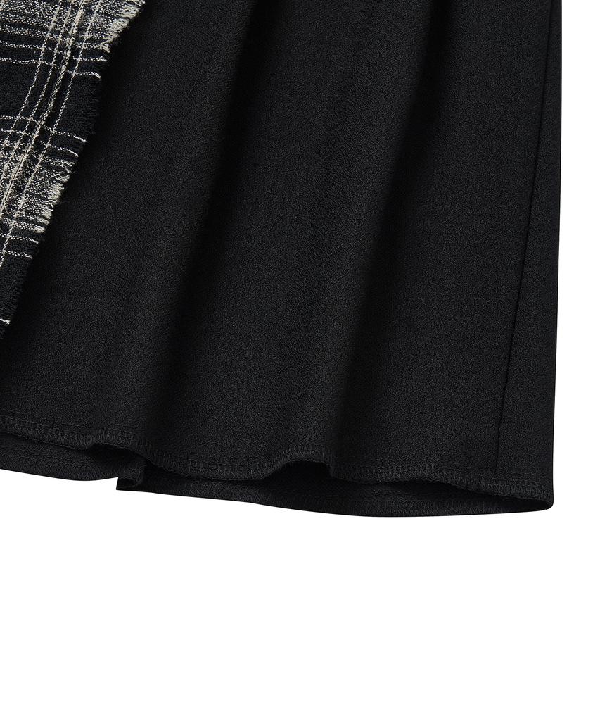 Cotton Bell Check Overlap Skirt - Black Check