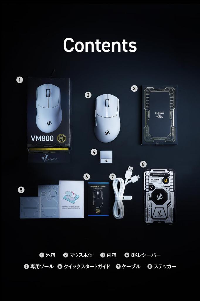 ELECOM VM800 Gaming First UWB Gaming Mouse with Stable TRUE8K 8K Polling 750 IPS 50G paw3950 Receiver Lightweight LoD 6 Optical Ergonomic Wireless and