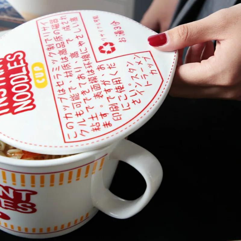 Ceramic Instant Noodle Bowl with Lid Dormitory Office Breakfast Bowl Instant Noodle Artifact Student Oatmeal Bowl Home MJ707