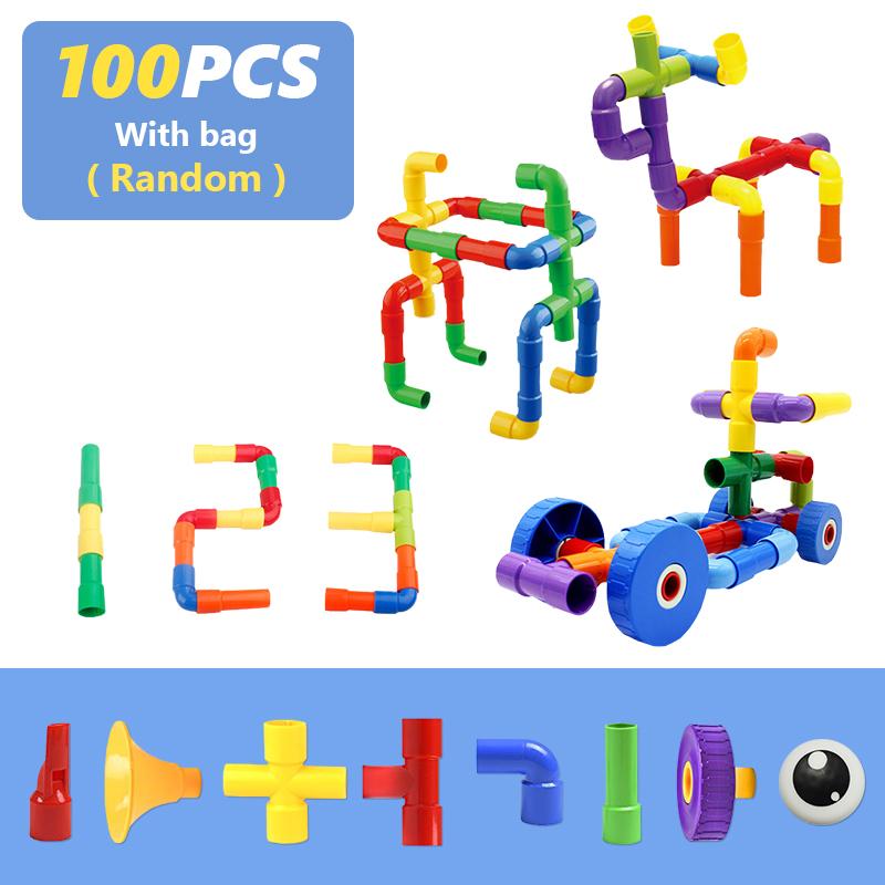 Non-Toxic 21-144 Pcs Pipe Building Block Run Race Bricks 3D Children Diy Assemble And Insert Toys With Blocks Educational Toy For Children