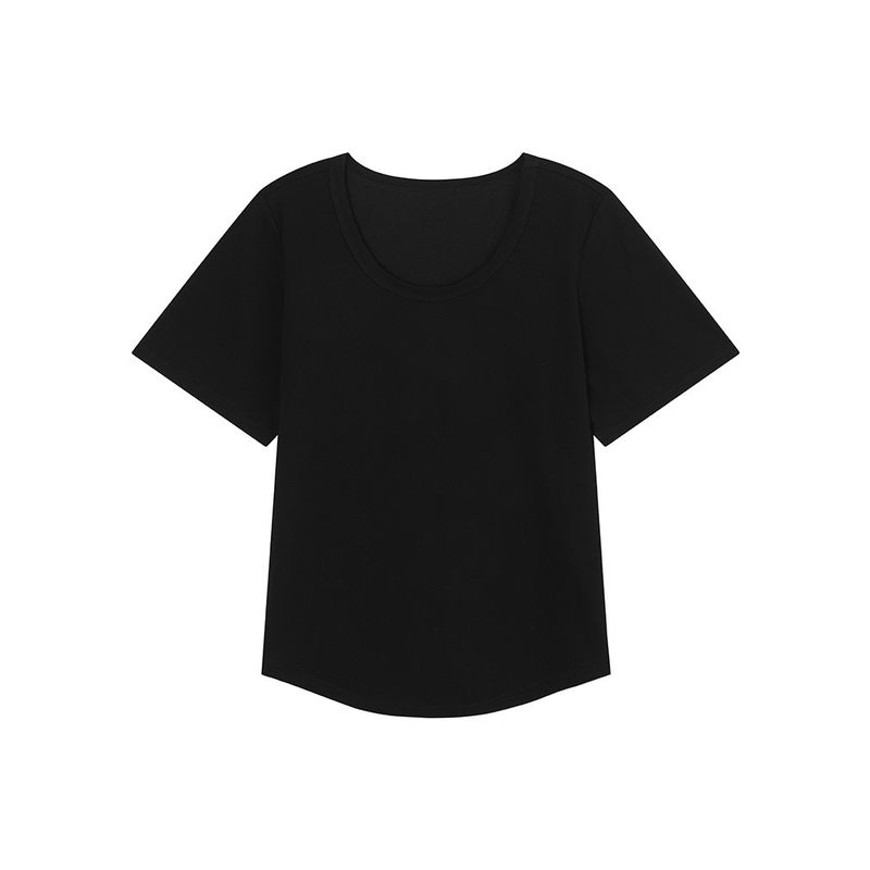 

Yuzi Fish Shoulder U-Neck Cold Cover T-shirt Plus Size Women s Clothing Slightly Oversized Girls Slimming Slim Fit Black XL