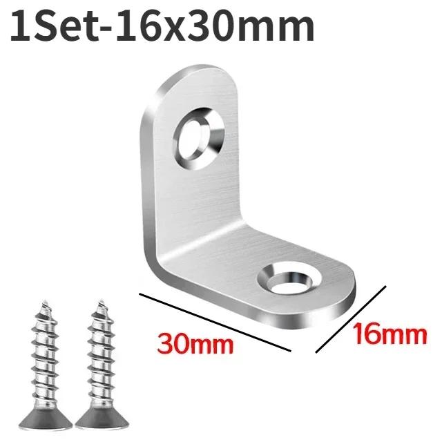 90 Degree L Joint Brackets Stainless Steel Angle Connectors Corner Brace Furniture Wood Shelf Door Cabinet Fastener with Screws