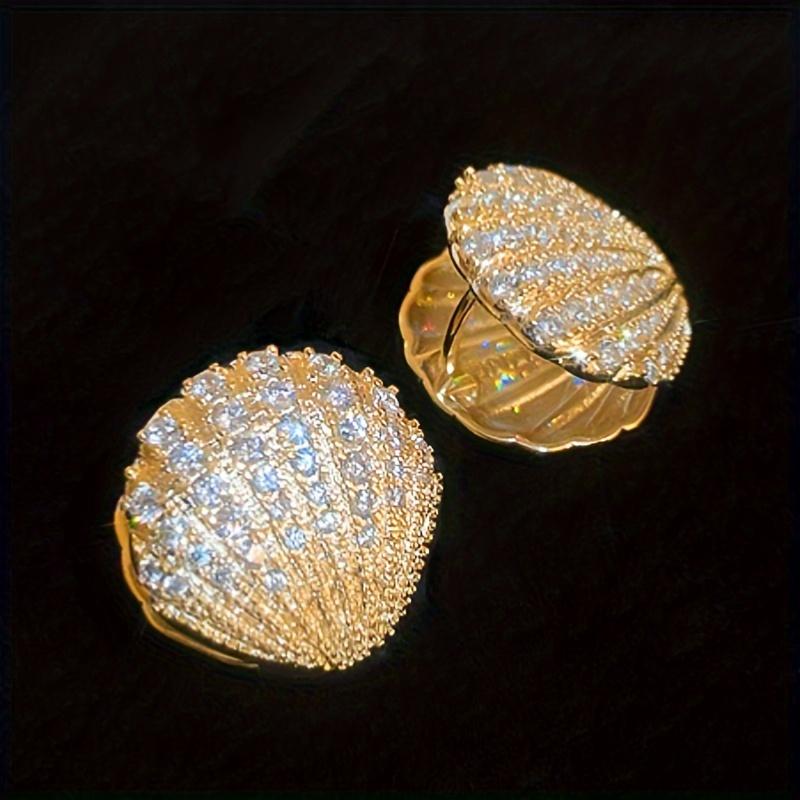 Luxurious Inlaid Sparkling Synthetic Zirconia Creative Shell-Shaped Hoop Earrings For, Perfect for Parties And Everyday Fashion Additions