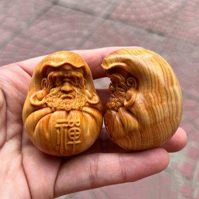 Miniatur-Holz-Bodhidharma-Statue Ornament, Natürliche Zypressenholz-Schnitzerei Handwerk, Schreibtisch Heimdekoration Geschenk
