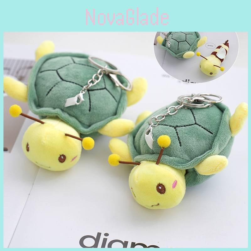 Adorable porte-clés tortue abeille en peluche douce, en velours cristal.