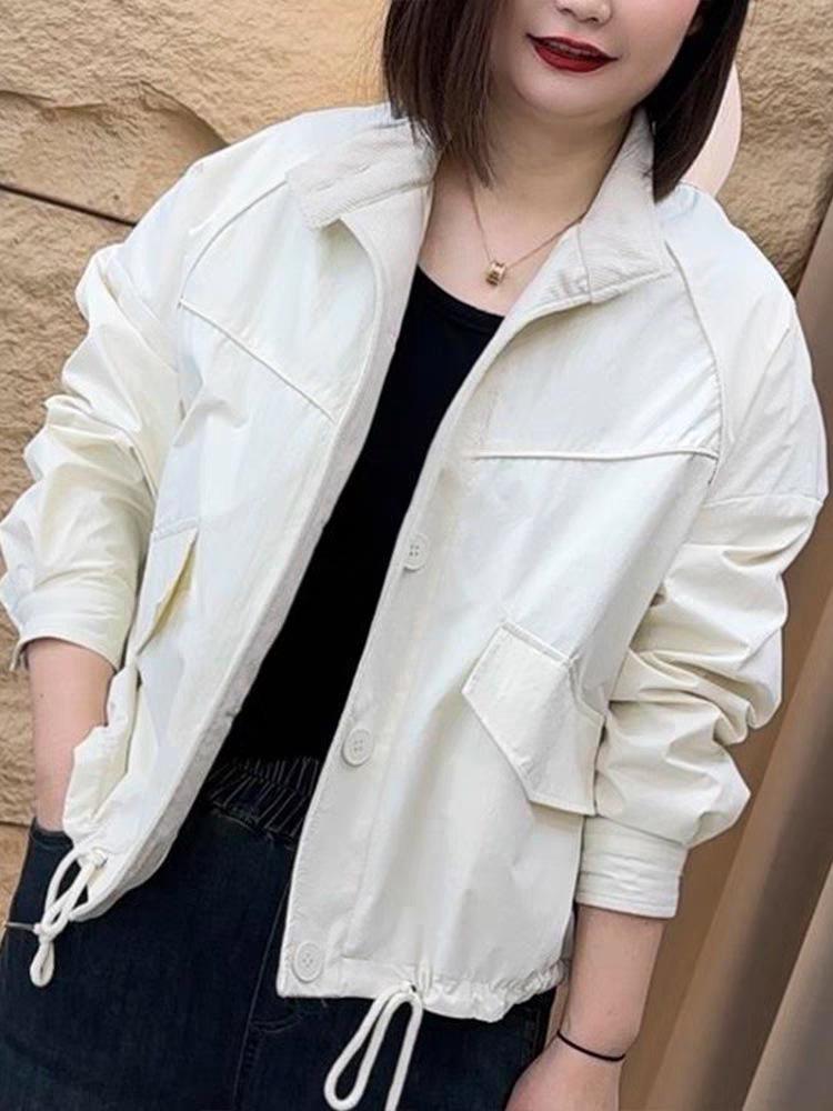 2025 Women's Frosted Jacket: Spring Fashion Loose Casual Solid Color Stand-Up Collar Top.