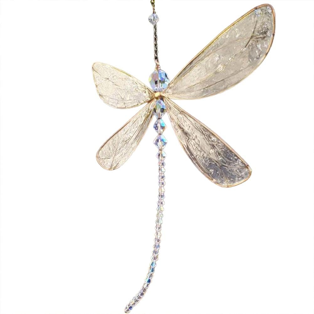 Dragonfly Crystal Suncatcher with Beads, Hanging Ornament for Home, Office, Garden, Car