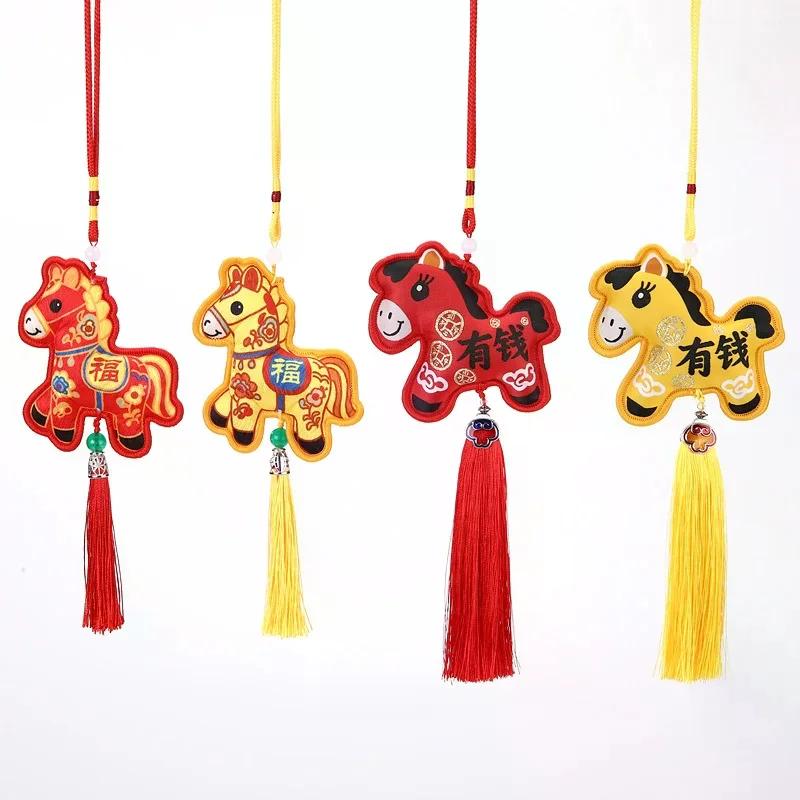 Chinese Zodiac Horse Mascot Pendant Embroidered Lucky Fragrant Bag with Tassels Car Hanging Incense Bag