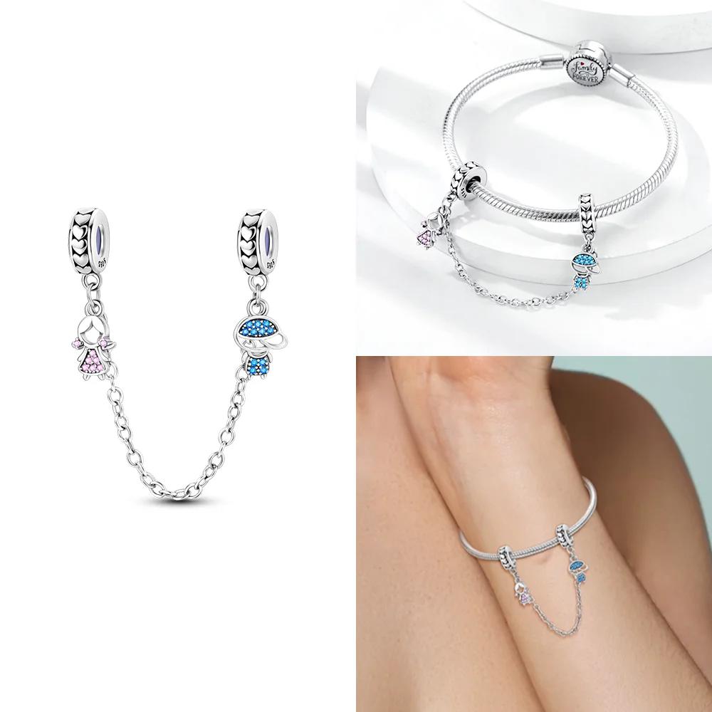 Charm Copper Moon Star Leaf Fit Original New Safety Chain Clasp Clip Bracelet Diy For Woman Girl Jewelry Fine Gift