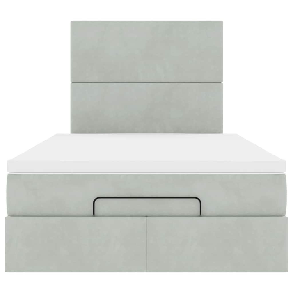 Enjoy Restful Nights with This Ottoman Bed with Mattresses and LED Lights In Light Grey 120 X 200 Cm Velvet