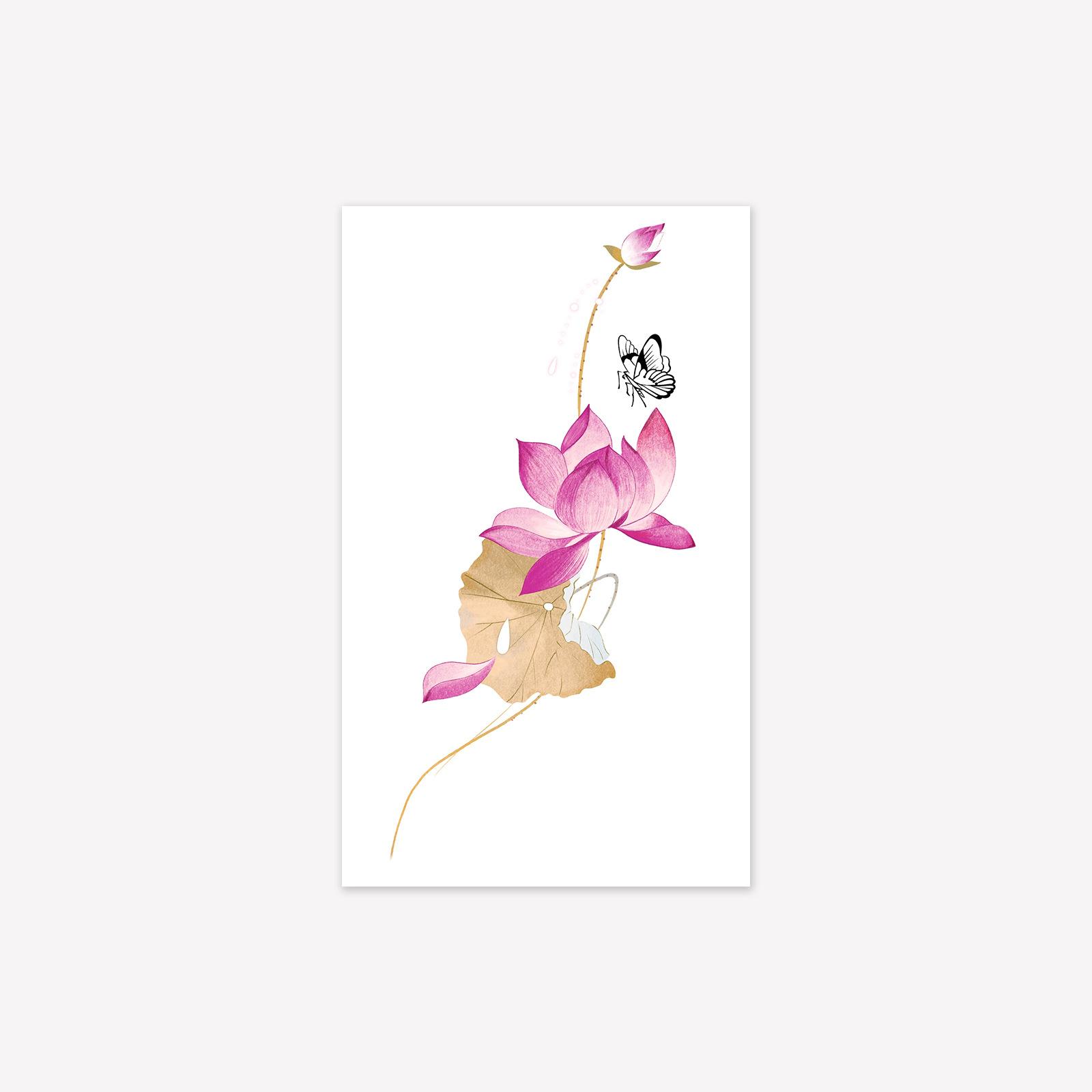 High Value Retro Simple And Beautiful Small Fresh Butterfly Lotus Tattoo Sticker 9*15CM