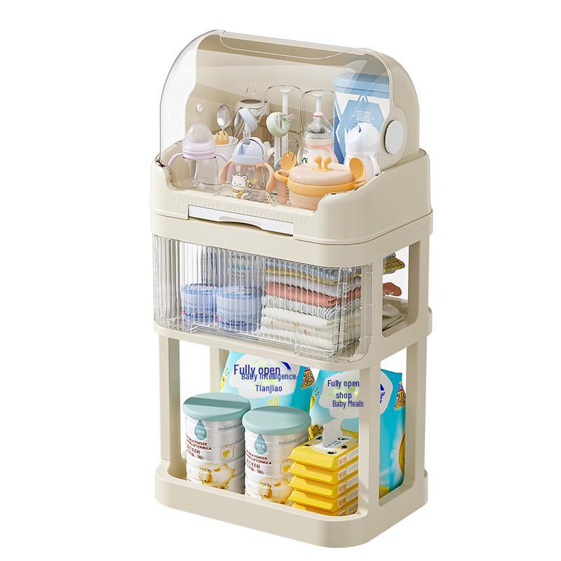 Baby Bottle Storage Box & Tableware Set: Bowls, Chopsticks, Food Supplement Toolbox, Dustproof Drain Storage Cabinet